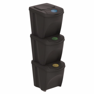 Sada 3 odpadkových košů SORTIBOX 3 x 25 l recyklovaná černá