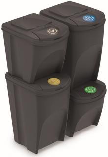 Sada 4 odpadkových košů SORTIBOX 2 x 25 l a 2 x 35 l antracit