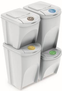 Sada 4 odpadkových košů SORTIBOX 2 x 25 l a 2 x 35 l bílá