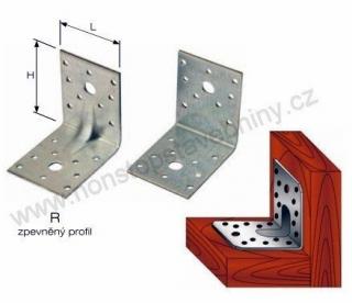 Úhelník 90 x 90 x 65mm rovnoramenný s prolisem W-ABE-R