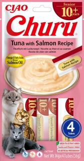 Churu Cat Senior masové pyré – tuňák, losos 4×14g