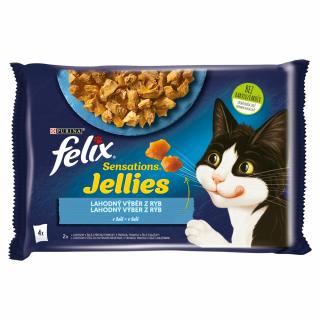 Kapsička Felix Sensations multipack losos s krabem,  treska s rajčaty v želé 4 x 85 g