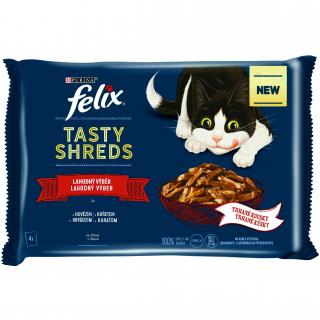 Kapsička FELIX TASTY SHREDS Multipack hovězí a kuře ve šťávě 4 x 80 g