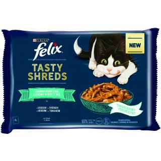 Kapsička FELIX TASTY SHREDS Multipack losos a tuňák ve šťávě 4x80 g