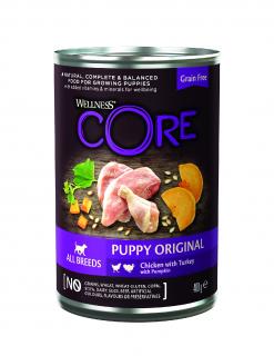 Konzerva Wellness CORE Dog Stěně, kuře, krocan a dýně 400 g