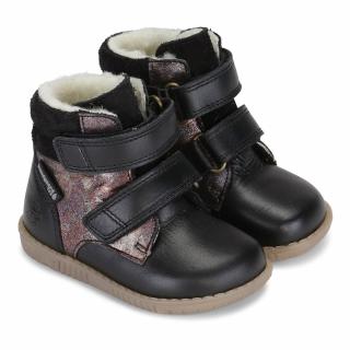 Bundgaard dětské zimní kožené boty zateplené ovčí vlnou - Rabbit Strap BG303069G-910 Galaxy 25, Černá