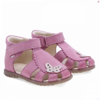 Dětské kožené sandálky EMEL E2183-23 Růžová s motýlkem 18, Růžová