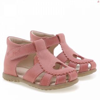Dětské kožené sandálky EMEL E2183A-4 Broskvová srdíčko 19, Broskvová