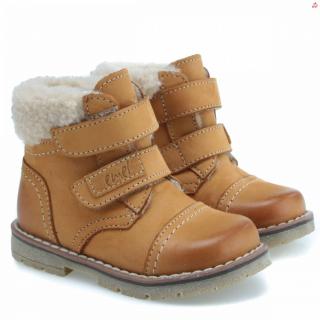 Dětské zimní kožené boty s membránou a ovčí vlnou Emel EV 2448C-3 Hnědá 28, Hnědá
