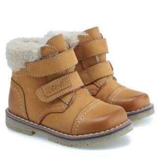 Dětské zimní kožené boty s membránou a ovčí vlnou Emel EV2447C-3 Žlutá/Hnědá 21, Žlutá