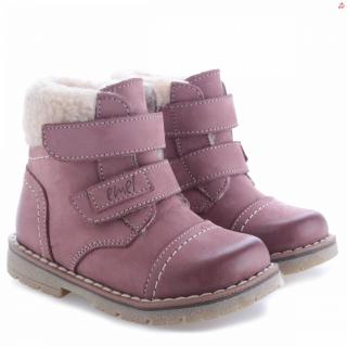 Dětské zimní kožené boty s membránou a ovčí vlnou Emel EV2447C-4 Růžová 20, Růžová