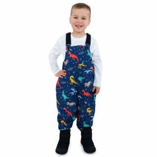 Nepromokavé kalhoty s laclem do deště a sněhu Jan & Jul Cozy-Dry Bib Pants - Space Dinos 5-6 let / 112-120 cm