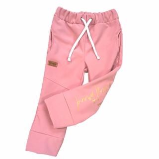 Softshellové kalhoty UNIQUE kids půdrová růžová s potiskem 104, Tyrkysová