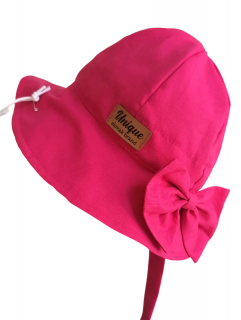 UNIQUE KIDS Bavlněný klobouk s mašlí FUCHSIA M, Fuchsia