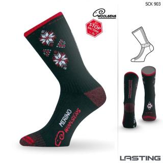 Ponožky vysoké Lasting SCK 85% Merino - zimní treking / lyže - červenočerné Velikost: XL