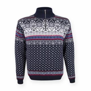 Svetr KAMA Retro 50% Merino - Norský vzor 471 - modrý Velikost: XXL