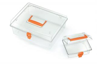 Plastový organizér NUF FAMILY, průhledný box na drobné díly 14,8 x 13,5 x 7 cm