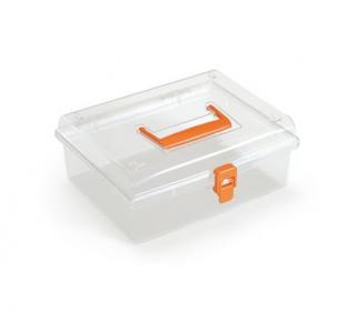Plastový organizér NUF FAMILY, průhledný box na drobné díly 24,5 x 21,4 x 10 cm