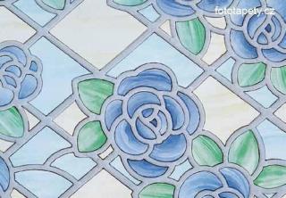 Barevná transparentní samolepící folie, Modré květy II- vitráž Varianta: šíře 45cm, cena 1 běžný metr