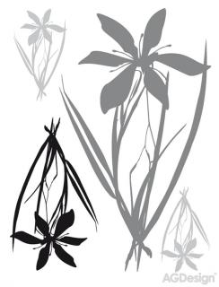 Dekorace F 0443 - Černé a šedé rostliny, samolepky na zeď , 65 x 85 cm