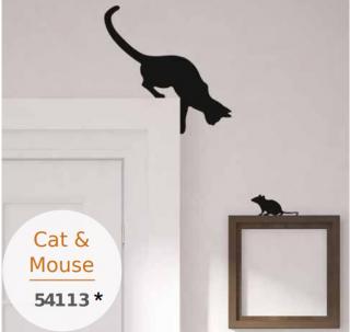 Dekorační samolepka na zeď  - Kočka a myš, 31x31 cm - DOPRODEJ