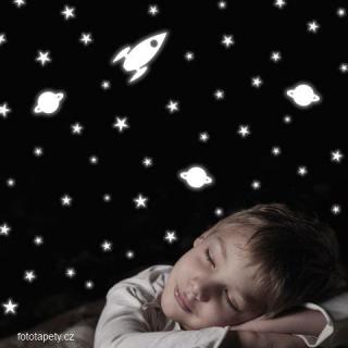Dětská svítící samolepka - Raketa, hvězdy, planeta, 15x31cm, 77226
