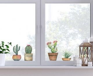 Elektrostatická okenní dekorace - Kaktusy, 15x31 cm