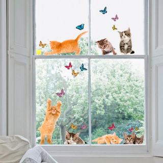 Elektrostatická okenní dekorace Kočky a motýlci, 31x31cm