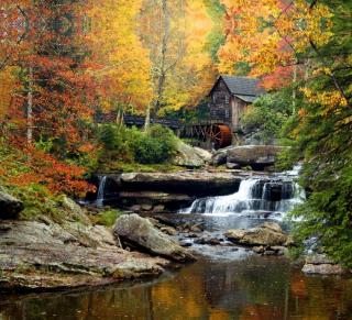 Foto závěs Vodní mlýn na podzim, 280x245cm