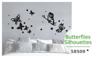 Pěnová samolepicí dekorace - Siluety motýlů, 47x70 cm, DOPRODEJ