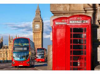 Pětidílná vliesová fototapeta Big Ben a londýnská telefonní budka, rozměr 375x250cm, MS-5-0018