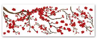 Samolepící dekorace stěn a nábytku - Větev s červenými květy, 35x100cm