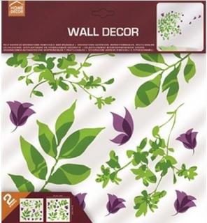 Samolepka na zeď Zelené listy & fialoví motýlci, 31x31cm, doprodej