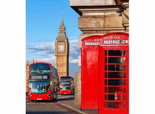 Třídílná vliesová fototapeta Big Ben a londýnská telefonní budka, rozměr 225x250cm, MS-3-0018