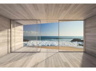 Třídílná vliesová fototapeta Okno na pláž, rozměr 225x250cm, MS-3-0042