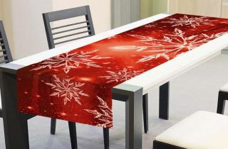 Vánoční běhoun na stůl - Červené sněhové vločky, 40x140cm, TS V03