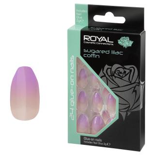 Royal Cosmetics - Sada umělých nehtů s lepidlem Sugared Lilac Coffin (24 ks)