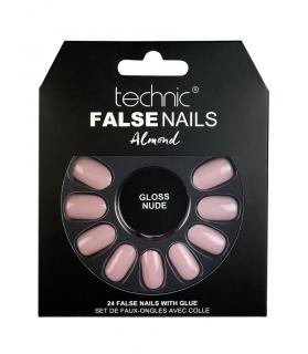 Technic - Sada umělých nehtů s lepidlem Almond Gloss Nude (24 ks)