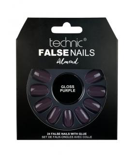 Technic - Sada umělých nehtů s lepidlem Almond Gloss Purple (24 ks)