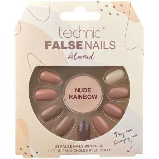 Technic - Sada umělých nehtů s lepidlem Almond Nude Rainbow (24 ks)