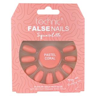 Technic - Sada umělých nehtů s lepidlem Squareletto Pastel Coral (24 ks)