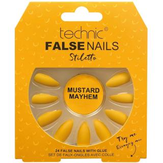 Technic - Sada umělých nehtů s lepidlem Stiletto Mustard Mayhem