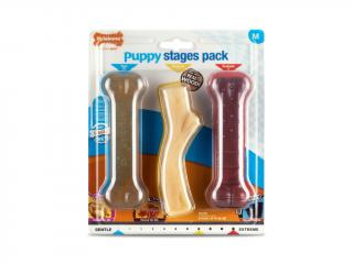 Nylabone hračka Puppy kost příchuť kuřecí, slanina+javor.sirup, hovězí M 3ks