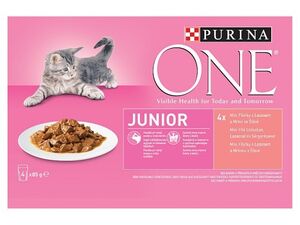 Purina ONE Junior s lososem a mrkví ve šťávě 4 x 85 g