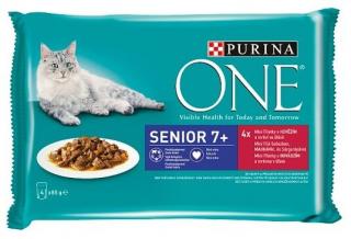 Purina ONE Senior 7+ s hovězím a mrkví ve šťávě 4 x 85 g