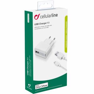 CellularLine Travel Charger for Apple devices with Lightning connector and USB output, MFI, white