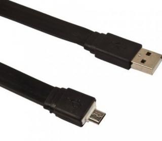 Fontastic USB plochý datový kabel s konektorem microUSB, černý (rozbaleno)