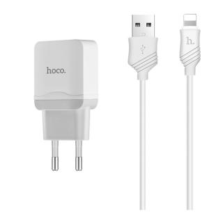 HOCO nabíjecí AC adaptér pro iPhone a iPad, C22A 2.4A White + Lightning kabel