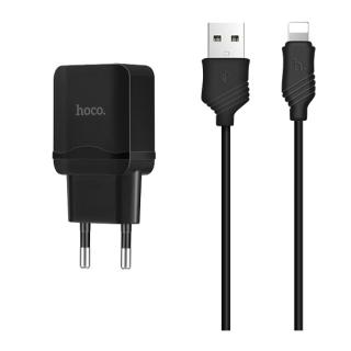 Nabíjecí AC adaptér pro iPhone a iPad - HOCO, C22A 2.4A Black + kabel Lightning kabel