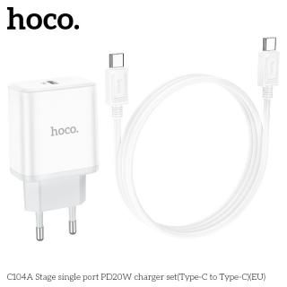 Rychlá USB-C nabíječka do sítě - Hoco, C104A PD20W + USB-C kabel